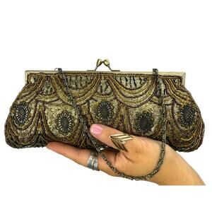 Vintage CARLO FELLINI metallic gold lame fabric beaded mini purse